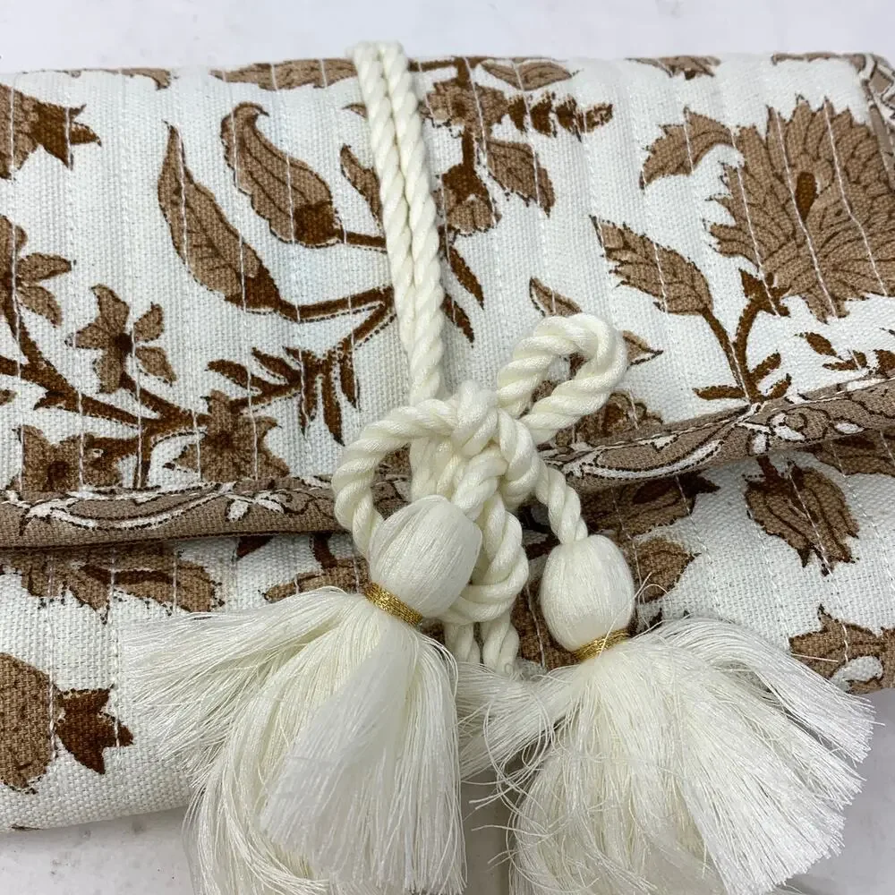 Anthropologie Cleobella Jewelry Holder Or Clutch Organic Cotton Brown White NEW